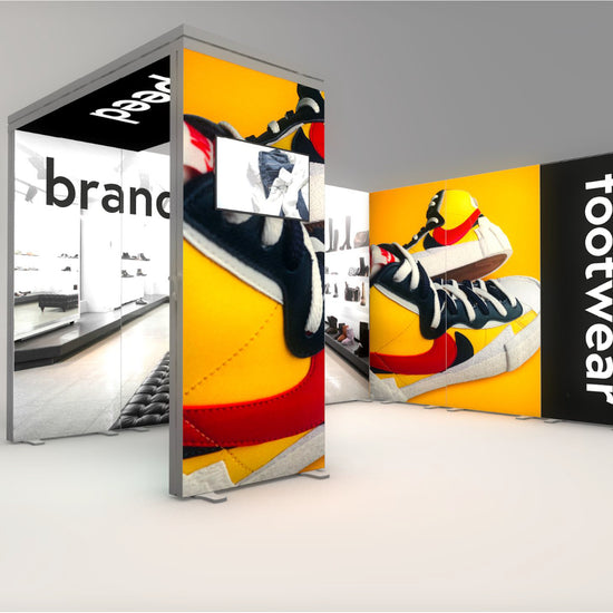 4x3m Whitebox® Package 3 Without Counter, Black, 1m x 2.25m + TV Bracket