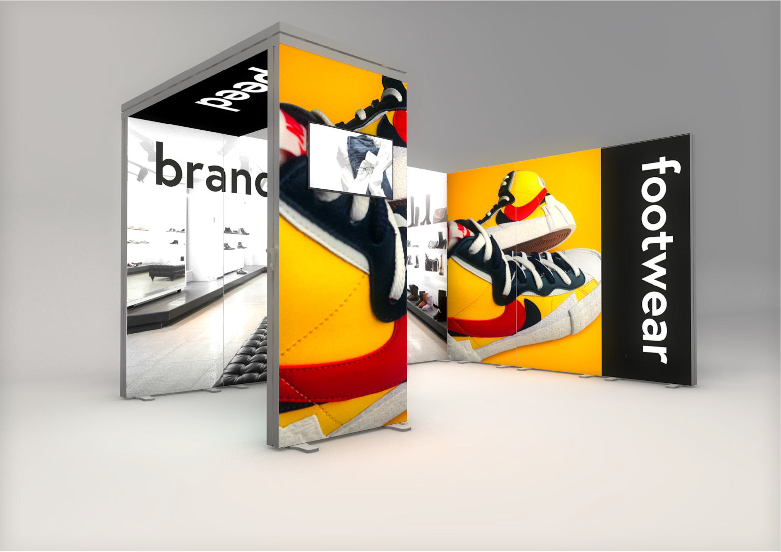 4x3m Whitebox® Package 3 Without Counter, Black, 1m x 2.25m + TV Bracket