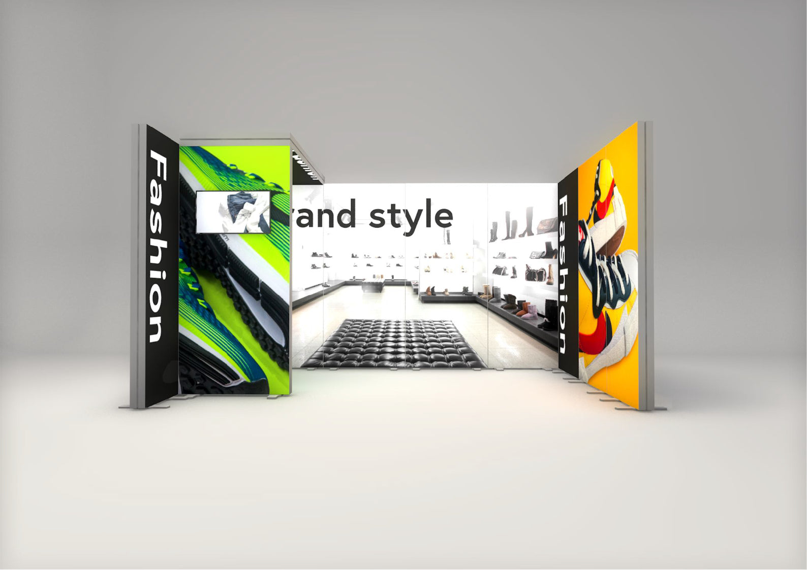 4x3m Whitebox® Package 4 Without Counter, Black, 1m x 2.25m + TV Bracket